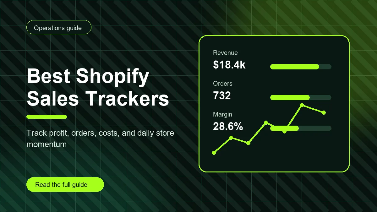 No-logo ecommerce dashboard graphic showing revenue, orders, margin, and a sales trend chart for Shopify sales tracking